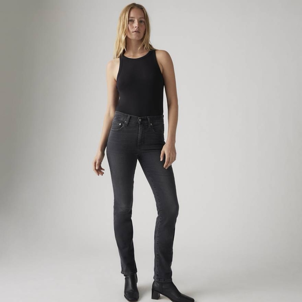 Levi’s 724 High Rise Slim Straight Black Gray Distressed 30